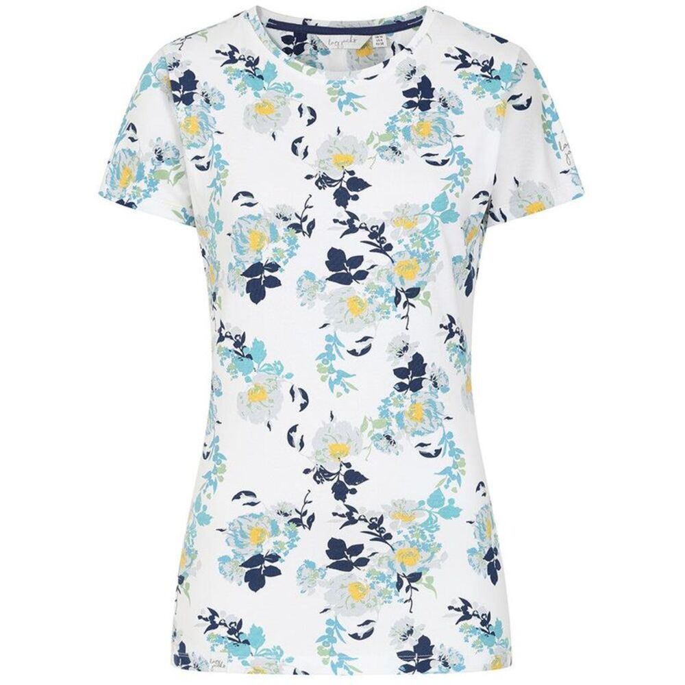 Lazy Jacks Womens/Ladies Fleur Printed Cotton Slub T-Shirt / White/Blue/Green